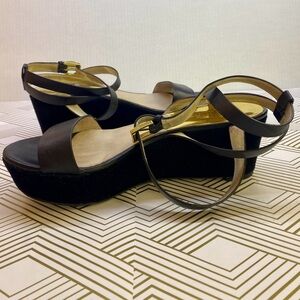 Michael Kors Black and Gold Wedge Sandals